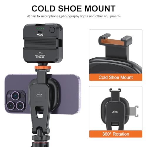 Image of VRIG MG-03 Magnetic Phone Tripod Mount for iPhone and MagSafe Cases | 360 Rotation Cold Shoe, Camera Phone Mount Compatible with iPhone 17 16 15 14 13 12 Series, Phone Holder for Camera, Tripod