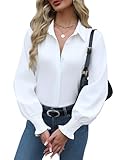 Zeagoo Womens Button Down Shirts White Blouses Dressy Casual Long Sleeve Top Collared Business Fashion