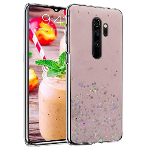 VONZEE® Glitter Case Compatible for Redmi Note 8 Pro, Non Moving Glitter Stars Cover Soft TPU + Hard PC Bumper Bling Cover for Women Girls Protective Shockproof Phone Case for Redmi Note 8 Pro (Pink)- Best and cheap mobile covers in India