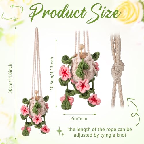 Image of DaisyInner Cute Crochet Plant Car Freshener 12ml Empty Refillable Diffuser Bottle with Plants Hanging Accessories for Ornaments Charms Rearview Mirror Home Office Decor Women Gifts(Cherry Blossoms)