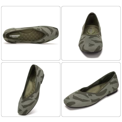 Image of Frank Mully Womens Casual Flat Shoes Square Toe Shoes Knitted Work Flat Comfort Dressy Flat Shoes for Daily Washable