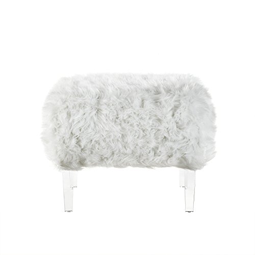 Inspired Home Ava White Faux Fur Ottoman - Modern Acrylic Legs | Upholstered | Living Room, Entryway, Bedroom #TOP3