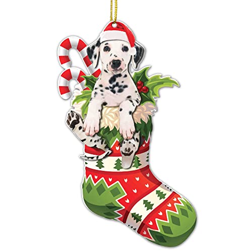 Dalmatian Flat Acrylic Christmas Ornament - Adorable Puppy in Festive Holiday Stocking - Dog Dressed As A Sock - 2024 Christmas Tree Hanging Ornament