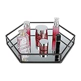 XMSound Glossy Metal and Mirror Decorative Glass Tray, Perfect Storage Organizer Ottoman Coffee Tabl
