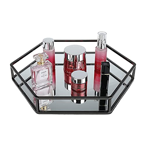 Xmsound Glossy Metal And Mirror Decorative Glass Tray, Perfect Storage Organizer Ottoman Coffee Table Serving Vanity Tray For All Occasions (Black) #TOP19