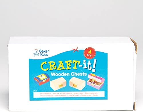Baker Ross ET127 Mini Wooden Jewellery Box Treasure Chests, Creative Arts and Crafts for Kids (Pack of 4), 8cm x 5cm