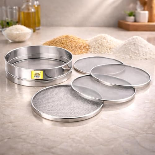 Image of Rakesh Gold 4 in 1 Stainless Steel Chalni for Kitchen | Large Steel Colander & Strainer for Washing Rice, Wheat, Dal, Fruits, Vegetables & Pasta (Large Size) (Large Size, 4 in 1 CHALNI)