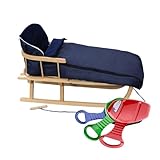 BirnePower Holzschlitten 90cm mit Rückenlehne und Winterfußsack 108cm in Dunkelblau –...