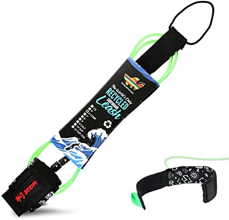 Wave Tribe Eco Surfboard Leash - 8' Premium Surf Leash, Strong Like Bull Leash with Double Stainless Steel Swivels, Triple Rail Saver, Key Pocket (Green)