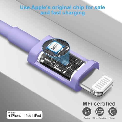 Image of Extra Long 10FT iPhone 14 13 12 Charger Fast Charging 20W PD USB C Wall Charger with Fast Charging Cable Compatible iPhone 14 /13 /12 /11 /Pro /Pro Max /Mini /Xs Max /XR /X, iPad - Purple