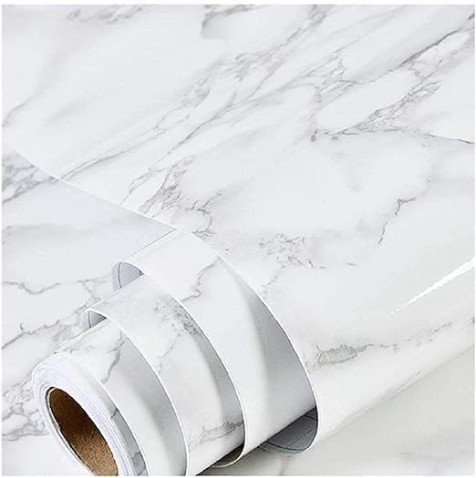 Image of Wall Sticker Waterproof Marble Wallpaper Foil (200cm x 60cm) for Furniture, Kitchen, Cabinets, Almirah, Tabletop, Wooden Table, Renovation PVC Self Adhesive Sticker (White)