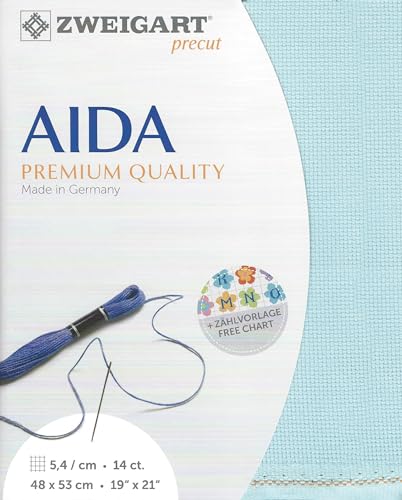 Image of Wizardi Stern-Aida 14 Count Aqua. Needlework Canvas, Cross-Stitch Fabric, Embroidery Cloth, Needlepoint Canvas. 3706 /5146 Precut Zweigart