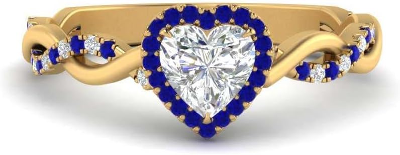 Choose Your Gemstone Intertwined Halo Diamond CZ Ring Yellow Gold Plated Heart Shape Halo Engagement Rings Everyday Jewelry Wedding Jewelry Handmade Gifts for Wife US Size 4 to 12