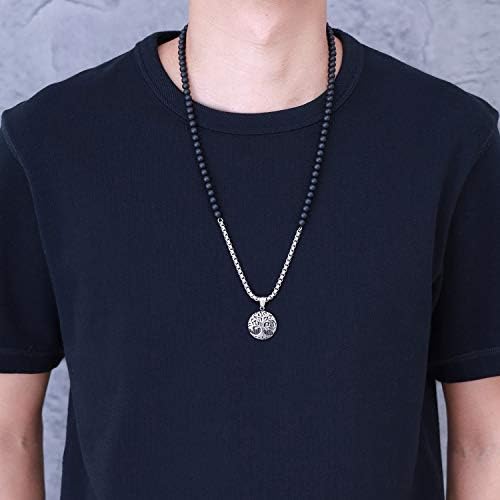COAI Mens Tree of Life Pendant Onyx Stone Beaded Mala Necklace