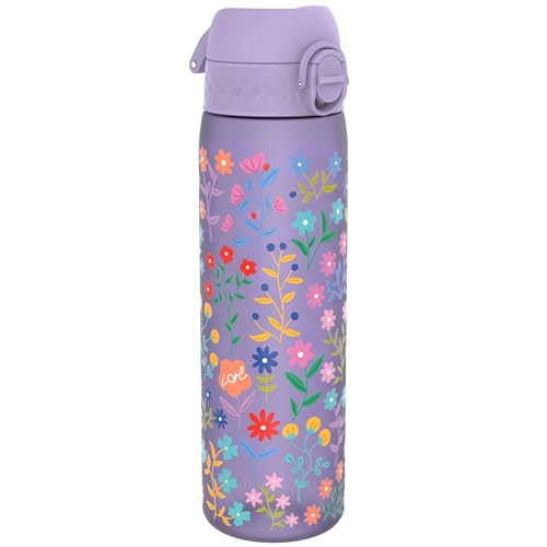 ION8 Botella Agua, 500ml, a Prueba de Fugas, Fácil de Abrir, Cerradura Segura, Apta para Lavavajillas, Sin BPA, Asa de Transporte, Fácil de Limpiar, Neutro en Carbono, Floral Delicado