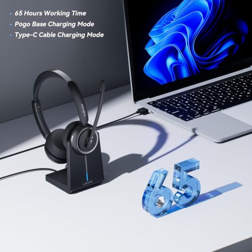 Image of Wireless Headset with Mic for Work, Bluetooth Headset with Microphone (Noise Cancelling & Mute Button), Wireless Headphones with Mic for Work from Home /Office /PC /Call Center /Computer /Laptop /Teams /Zoom