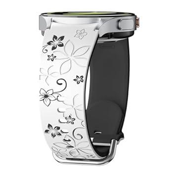 Pulseira feminina sem lacunas para Samsung Galaxy Watch 7 6 4 5 FE de 40 mm e 44 m, Galaxy Watch 5 Pro de 45 mm 6/4 Classic de 47 mm, 43 mm, 46 mm e 42 mm, flor macia de 20 mm com gravação de silicone