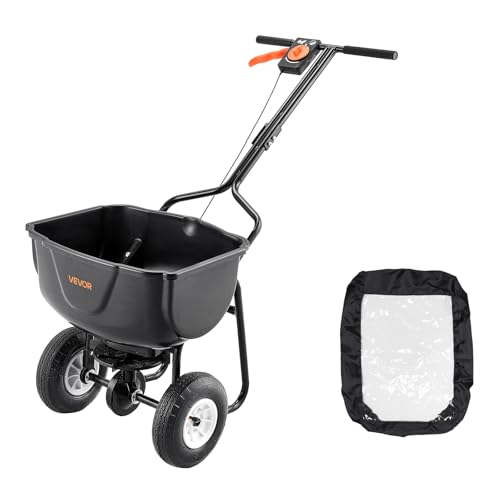 Image of VEVOR Walk Behind Spreader, 60LBS Capacity, Push Spreader with 0-9.8 ft Spreading Width, 8 in All Terrain Pneumatic Tires, Garden & Lawn Broadcast Spreaders, for Seed, Fertilizer