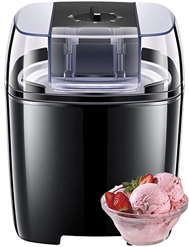 Máquina para hacer helados con yogur y sorbete congelados, sin BPA, con función de temporizador, helado casero fácil con libro de instrucciones de 1,5 l, color negro