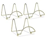BANBERRY DESIGNS Wire Easel Display Stand Plate Holders - Smooth Brass Metal with Feet - 4 Inch - Set of 3