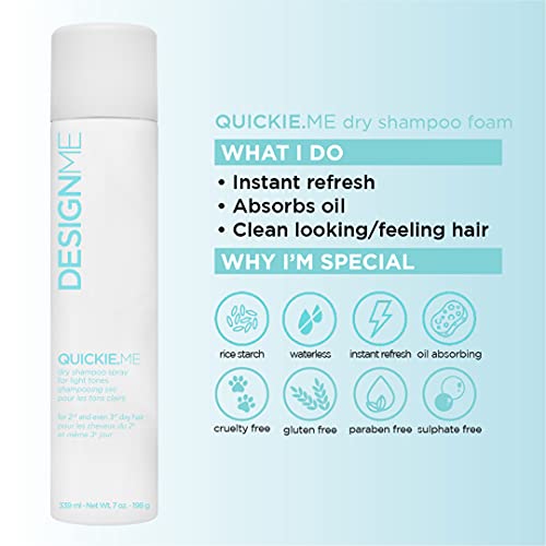 Designme Quickie.me Dry Shampoo Hair Spray For Light Tones | Oil-Absorbing, Residue-Free Blonde Dry Shampoo | Root-Lifting Dry Shampoo Spray For Light-Toned Hair | Waterless Dry Shampoo Spray, (7 Oz) #TOP1