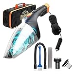 ThisWorx Car Vacuum Cleaner - LED Light, Portable, High Power Handheld Vacuums w/ 3 Attachments, 16 Ft Cord & Bag - 12v, Auto Accessories Kit for Interior Detailing - Black