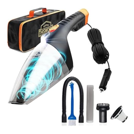 ThisWorx Car Vacuum Cleaner - Portable, Lightweight, Powerful, Handheld Vacuums w/Strong Suction, 3 Attachment Accessories, Carry Case - 12V, 4.8m Cord - Car Cleaning Kit
