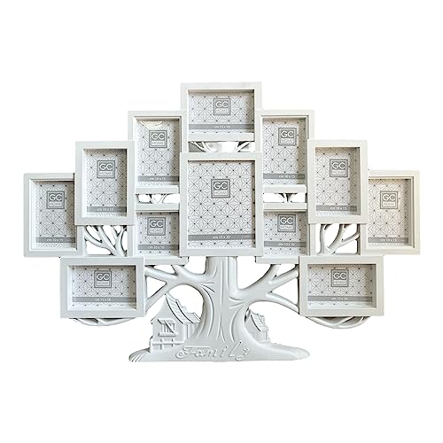 GICOS SRL Porta foto portafoto in plastica cornice multiplo 12 posti decoro albero della vita colore bianco 82 x 59 x 2 cm foto 9 posti 10 x 15 cm 2 posti 10 x 10 cm 1 posto 10 x 15 cm MOG-837043