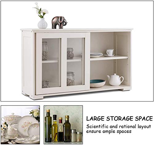 Fantask Kitchen Storage Cabinet Sideboard, Stackable Buffet W/Height-Adjustable Shelf & 2 Glass Sliding Doors, Accent Console Table For Kitchen Dining Living Room Hallway Office (Cream White) #TOP1