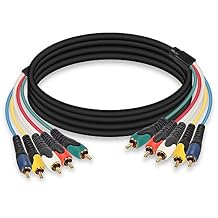 MEIRIYFA 5-RCA Male RGB Component Audio Video Cable,5-RCA Male to 5RCA Male Gold Plated Cable for DVD,TV/HDTV, VCRs, CD Players VCR, Camcorder, Projector1.5M