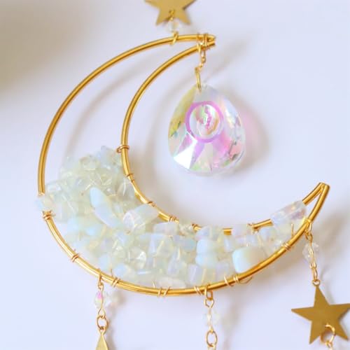 Image of HASTHIP Sparkling Opal Moon Charm for Home Decor 16.5 inches Decorative White Opal Acrylic Crescent Hanging Charm Auspicious Home Gift Wall Hangings Car Charm