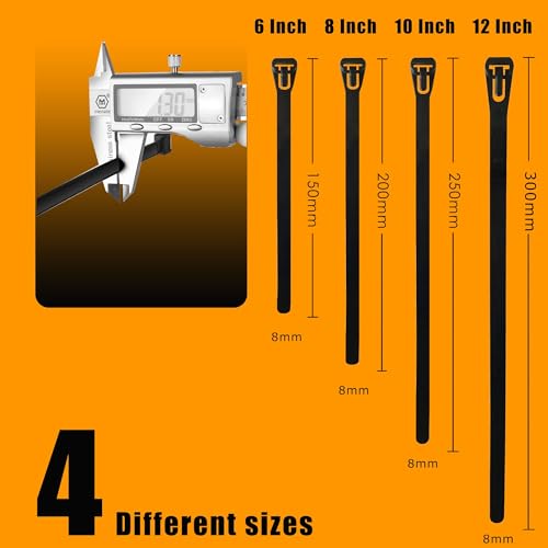 WISLIGHT Reusable Zipties Self-locking Nylon Ties 200 pcs Releasable Adjustable Zip Ties 6+8+10+12 Inch UV Resistant for Indoor or Outdoor Use, Non Slip Off Heavy Duty Electrical Cable Ties — view 5