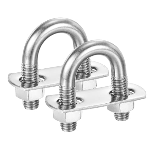 Image of PATIKIL Round U-Bolts, 2 Pcs 1.06 inch(27mm) Inner Width 58mm Length M10 with Nut Plate Washer 304 Stainless Steel Round Bend U-Bolts for Boat Trailer Axle Sailboat
