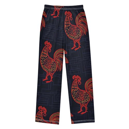 ZZXXB Chinese Rooster Boys Long Pants Soft Trousers Elastic Waist Kids Lounge Bottoms with Pockets S-XL2
