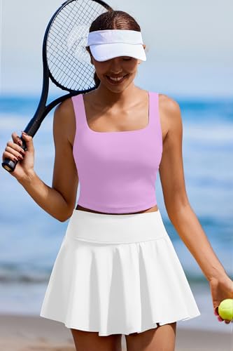 Image of PINSPARK Sports Bra for Women Square Neck Longline Tank Top with Built in Bra