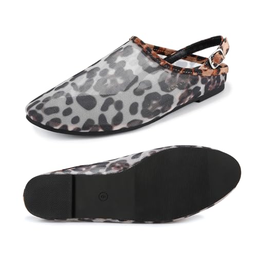 Dumalum Leopard Mesh Ballet Flats for Women Mary Jane Animal Print Shoes Casual Comfortable Ballerina Flats — view 5