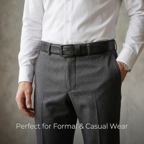 Image of Genuine Leather Belt for Men - Premium Formal & Casual Belt with Metal Buckle - Durable Adjustable Waist Belt for Jeans, Trousers & Office Wear
