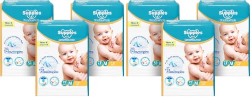 Image of Amazon Brand - Supples Premium Baby Diaper Pants | 216 Baby Diapers | Medium | 7-12 Kg | 72 x 6 Packs | 12 Hrs Absorption | Cushiony Cotton Soft Fabric | Phthalates-Free | Triple Leak Guard