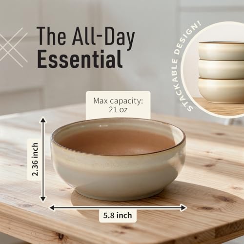 Ava Nord Müslischalen aus Keramik, Set mit 4 - 600 ml Steingut-Schalen für Suppe, Salat, Dessert oder Eis, stapelbar, spülmaschinen- und mikrowellengeeignet, kleine rustikale Schalen für Küche