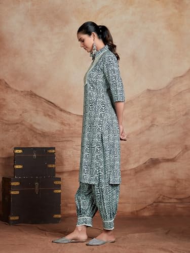 Image of EthnicJunction Women's Cotton Blend Embroidered Salwar Suit Set