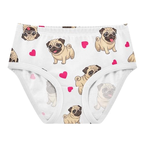 Pugs Playful White Kids Underwear Girls, Toddler Girl Briefs, Girls Underwear Cotton, 2–8 Years