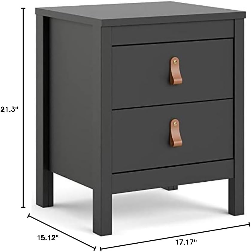 Pemberly Row Contemporary 2 Drawer Nightstand, Black Matte Finish, 17.17" W x 15.12" D x 21.3" H, Engineered Wood, Modern Traditional Style, Bedroom Bedside Storage, Scandinavian Design