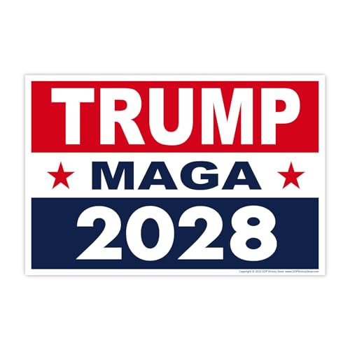 Political Campaign Yard Sign w/Stake, Donald Trump 2028 Make America Great Again MAGA, Red White Blue, 18" x 12" (Double-Sided Sign)