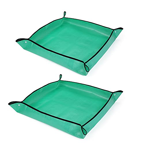 RESTCLOUD Indoor Plant Repotting Mat Potting Tray, Poo Poo Platter for Butterfly Cage, 19.6 x 19.6 Inches, Green, Set of 2