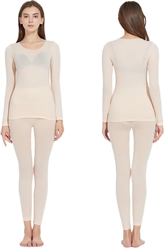 Opiniones de Conjuntos térmicos para Mujer comprados en linea. 50 Ropa Interior Térmica Sin Costuras para Mujer, Conjunto de 2 Piezas, Piel, Talla Única