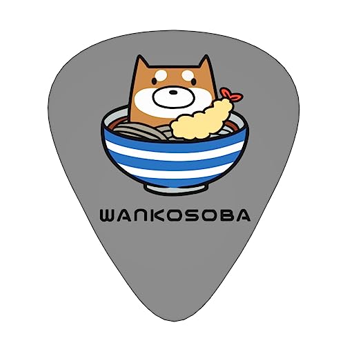 ギターピック 12枚 3種類の厚さ Ramen Dog Funny ギターピックセット ピックケース 収納ボックス付き アコーステイクギター エレキギター ウクレレ マンドリン ベース バンジョー用 片面印刷 初心者用 ベース用ピック ギター Abs素材