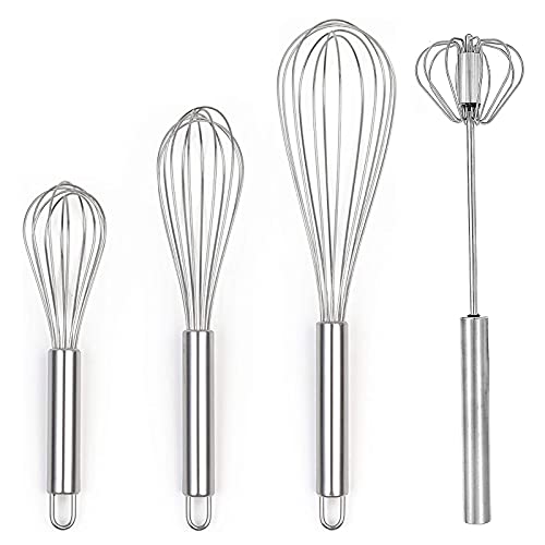 Sprießen 4 Pezzi Frusta in Acciaio Inossidabile Frusta a Mano Inox e Frullino per Le Uova Semiautomatico Mini Frusta da Cucina con Gancio Fruste da Cucina per Mescolare