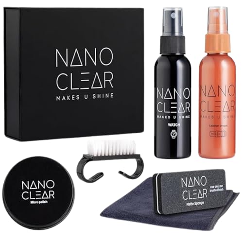 Nano Clear Watch Cleaner & Scratch Remover 2.1. Watch Cleaner Solution 2 Oz. Watch Renewal. Watch Polish Microfiber Cloth Matte Sponge Cleaning Brush Watch Cleaning Kit & Repair Kit Accessories