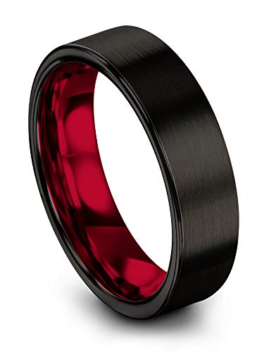 Chroma Color Collection Tungsten Carbide Wedding Band Ring 6Mm For Men Women Red Interior With Black Exterior Flat Cut Brushed Polished Comfort Fit Anniversary Size 9.5 #TOP18