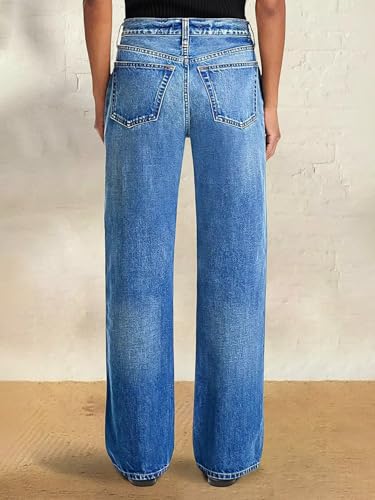 Flamingals Wide Leg Jeans for Women Mid Rise Baggy Casual Wash Classic Denim Pants Without Belt3